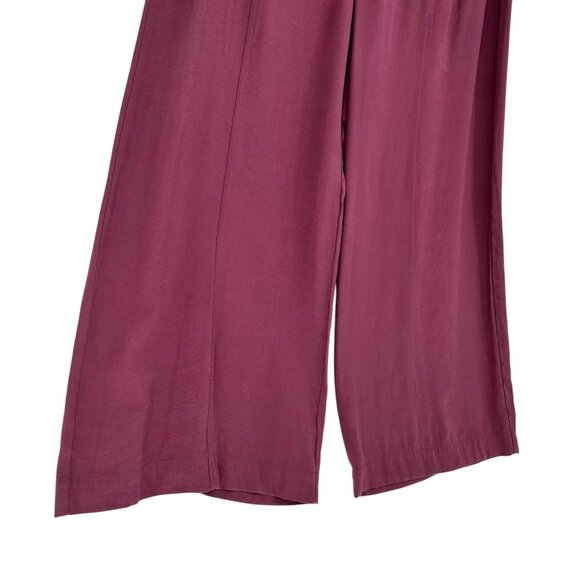 Easel Womens L Plum Mineral Wash Wide Leg Pants Elastic Waist Belted Relaxed Fit - Picture 13 of 16